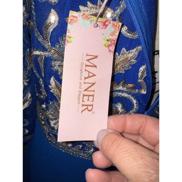 Maner - Royal Blue Embroidered Evening Gown - Size Large - NWT - Picture 10 of 12